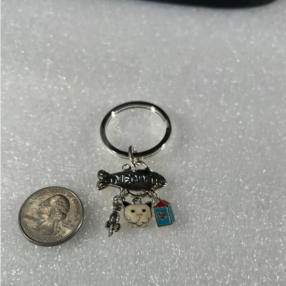 Cute Kitty Cat Meow Cat Person Pet Mom Dad Cat Lover Retro Keychain NEW